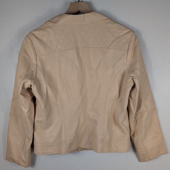 American Rag Jacket Womens L Pink Faux Leather Moto Full Zip Quilted Biker Style - Picture 2 of 15